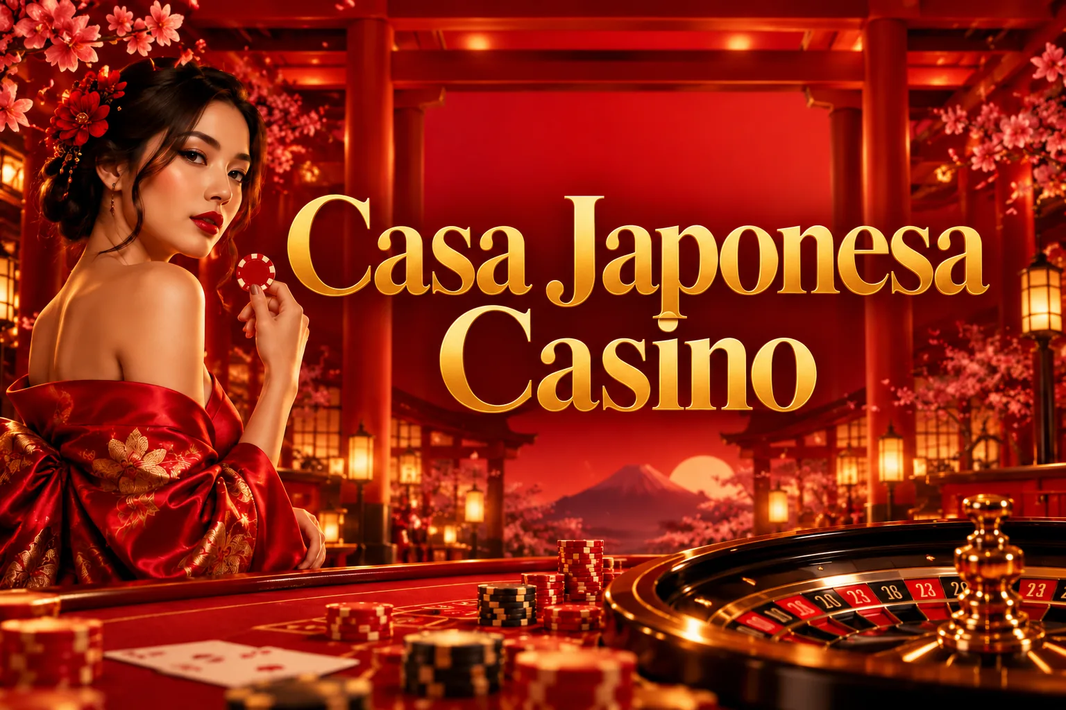 Banner da Casa Japonesa Casino com portal torii, sakura e o bônus de R$ 1.200